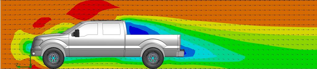 side view of air velocity cut plot of 2014 F150 pickup truck without tailgate
